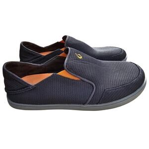 OOlukai Mens 10 Nohea Mesh Dark Gray Orange Shadow Slip On Boat Shoes 10188-4242